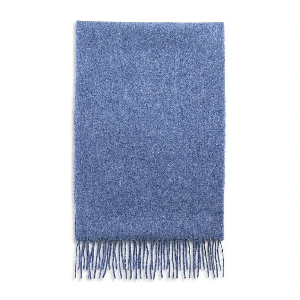BLOOMINGDALES Mens Store Scarf Blue 100% Cashmere Fringe 64x10.5